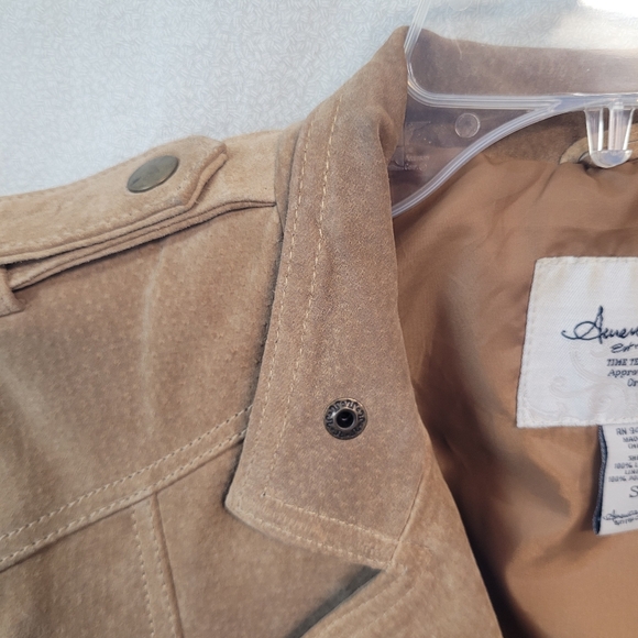 Brown Genuine Suede Leather Crop Moto Jacket Lined, American Rag Women’s Small - Picture 5 of 10